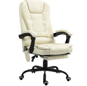 lot 31 image: Vinsetto 7-Point Vibrating Massage Office Chair High Back Massaging Office Desk Chair with Lumbar Support, Footrest, Cream White (Minor Transit Damage, No Instructions)