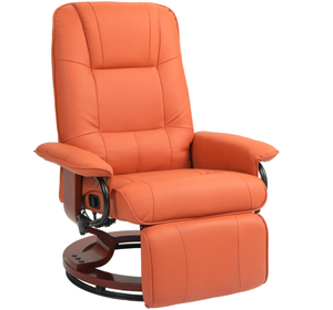 lot 216 image: HOMCOM Faux Leather Recliner Chair, Swivel Recliner with Footrest, Armrest and Wood Base for Living Room, Orange (Missing Hardware)