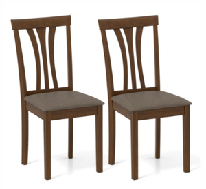lot 450 image: Costway Wooden Dining Chairs Set Of 2 With Linen Fabric Upholstered And Rubber Wood Frame-Brown