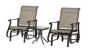 lot 76 image: Outsunny Outdoor Gliding Chairs Set Durable Compact for Patio, Bistro Tea Time, Perfect for Couples & Families, Gray (Missing 1 Armrest)