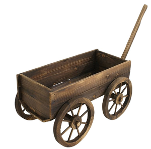 lot 167 image: Rungfa Garden Wood Wagon Flower Planter Pot Stand with Wheels Home Outdoor Decor (Minor Transit Damage, See Photos)