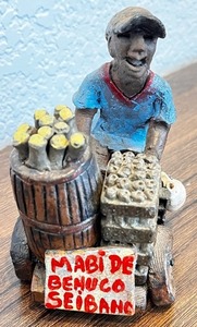 lot 100 image: Handcrafted Figurine of Vendor with Bicycle and Barrel - Mabi de Bejuco Seibano Theme