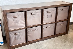 lot 110 image: 8-Cube Wood Storage Organizer with Fabric Bins, 31x47x12 Inches