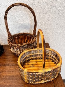 lot 154 image: Pair of Rustic Wicker and Twig Baskets with Handles