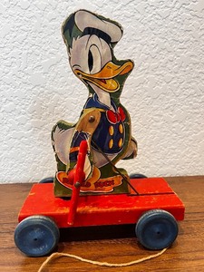lot 160 image: Vintage Fisher Price Donald Duck Wooden Pull Toy