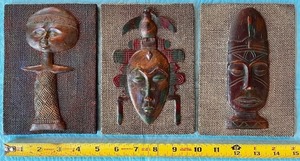 lot 209 image: Set of 3 African Carved Wooden Mask Wall Plaques