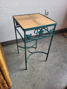lot 61 image: Metal Accent Table with Removable Ceramic Tiles, 12x21 Inches