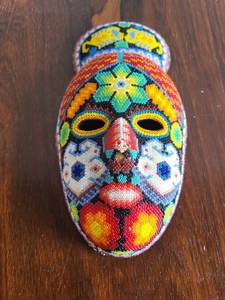 lot 81 image: Huichol Beaded Handcrafted Mask with Floral and Geometric Designs