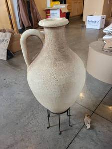 lot 84 image: Large Terracotta Jug Vase with Handle and Stand, 29 Inch