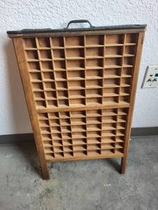 lot 86 image: Vintage Wood Printers Type Tray Drawer with Handle
