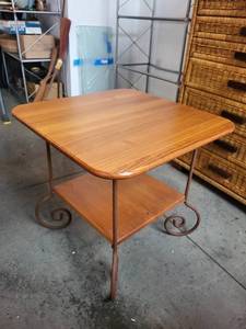 lot 196 image: Square Side Table with Wooden Top and Lower Shelf, 23x23x21 Inches