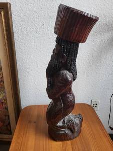 lot 199 image: Hand-Carved Tall Wooden Sculpture of Bearded Man with Headdress