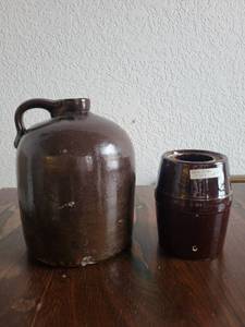 lot 201 image: Antique Brown Stoneware Jug and Reynolds Pottery Wax Sealer