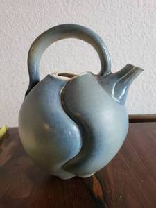 lot 205A image: Handcrafted Blue Ceramic Teapot Signed by Artist Taylor