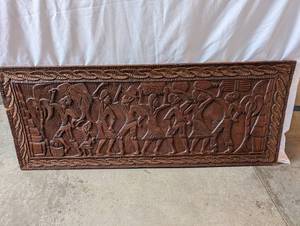 lot 1 image: Hand-Carved Haitian Wood Panel by Fernand-Firmin