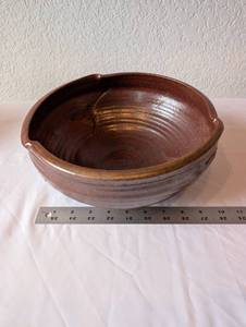 lot 10 image: Handmade Stoneware Pottery Bowl with Brown Glaze