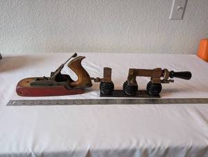 lot 13 image: Vintage Woodworking Plane with Industrial Electrical Insulator Device