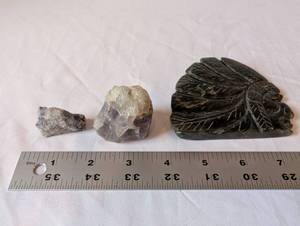 lot 19 image: Stone Carving of Native American Head with Two Mineral Specimens