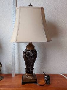 lot 29 image: Table Lamp with Ornate Resin Base and Fabric Shade