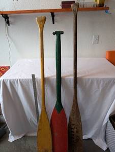 lot 41 image: Set of 3 Vintage Wooden Canoe Paddles, Including Dick Tracy Paddle