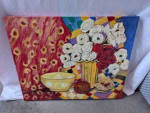 lot 45 image: Mary Jane Sanborn Lewis 2001 Original Painting Yellow Bowl Still Life 24x30