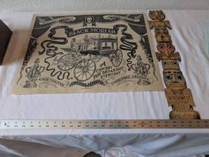 lot 136 image: Black Moriah Madame Talbot Print and Vintage Northwest Orient Airlines Totem Pole Card