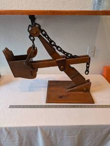 lot 211 image: Handcrafted Wooden Model of Excavator Bucket on Display Stand