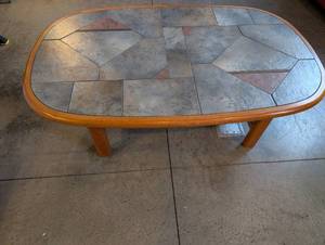 lot 215 image: Rectangular Coffee Table with Tile Top and Wood Frame