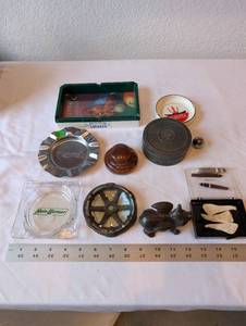 lot 222 image: Vintage Ashtray and Collectibles Lot with Cast Iron Pig and Miscellaneous Items