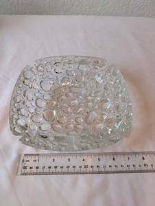lot 223 image: Clear Textured Art Glass Bowl with Bubble Pattern, 8 Inch