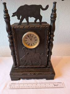 lot 226 image: Wooden Bull Rider Mantel Clock with Storage Compartment