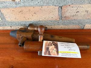 lot 144 image: VinLizzy Vintage Wooden Barrel Tool with T-Handle  Antique Crafting Device