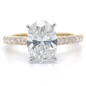 4.27 Carat Diamond Oval Pavé Cathedral Ring in 14k Yellow Gold w/ Report *VIDEO*