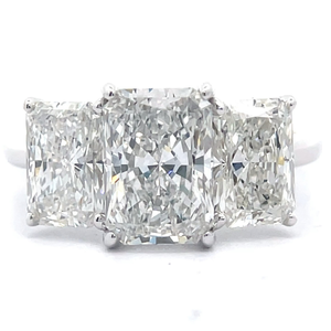 lot 5 image: 4.02 Carat Diamond Radiant Cut Three-Stone Ring in 14k White Gold w Report VIDEO