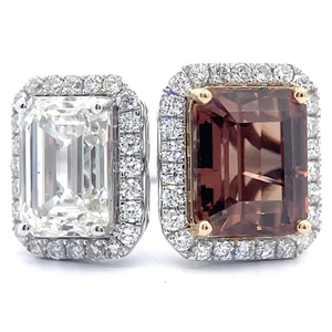 lot 10 image: Aaron Barsha 6.28 Carat Zircon & Natural Diamond Halo Two-Stone Ring in 14k Gold w Report VIDEO