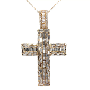 lot 11 image: 1.40 Carat Natural Diamond Baguette Cross Necklace in 14k Yellow Gold Retail $4,995 VIDEO