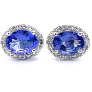 lot 14 image: 0.22 Carat Natural Diamond & Tanzanite Halo Stud Earrings in 14k White Gold Retail $1,745 VIDEO