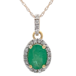 lot 23 image: Oval Natural Emerald & Diamond Halo Pendant Necklace in 14k Gold Retail $1,345 VIDEO