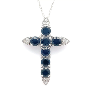 lot 24 image: 1.67 Carat Natural Sapphire & Diamond Cross Pendant Necklace in 14k Gold Retail $1,395 VIDEO