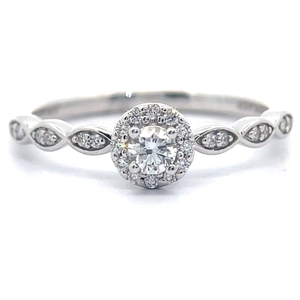 lot 32 image: 0.25 Carat Diamond Halo Marquise Ring in White Gold Retail $1,145 VIDEO