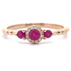 lot 37 image: 0.29 Carat Natural Ruby & Diamond Halo Textured Stacking Ring in 14k Rose Gold Retail  $1,095 VIDEO