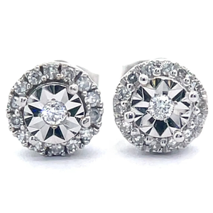 lot 38 image: 0.17 Carat Diamond Miracle Illusion Halo Stud Earrings in White Gold Retail $645 VIDEO