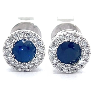 lot 43 image: 0.37 Carat Natural Blue Sapphire & Diamond Halo Stud Earrings in 14k White Gold Retail $995 VIDEO