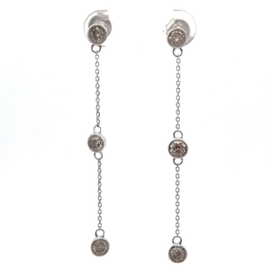 lot 45 image: 1 Carat Natural Diamond Three-Stone Bezel Chain Linear Earrings in 14k White Gold Retail $2,245 VIDEO