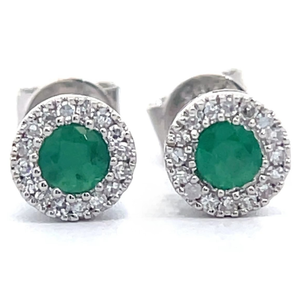 lot 48 image: 0.33 Carat Natural Emerald & Diamond Round Halo Stud Earrings in 14k Gold Retail $995 VIDEO