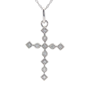 lot 50 image: Natural Diamond Cross Pendant Necklace in 14k White Gold Retail $1,145 VIDEO