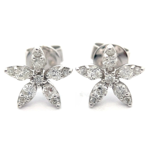 lot 51 image: 0.60 Carat Natural Diamond Flower Stud Earrings in 14k White Gold Retail $1,995 VIDEO