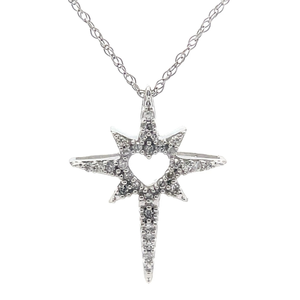 lot 55 image: 0.10 Carat Natural Diamond Star of Ishtar Heart Necklace in White Gold Retail $645 VIDEO