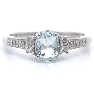 lot 56 image: Oval Natural Aquamarine & Pav White Topaz Cluster Ring VIDEO