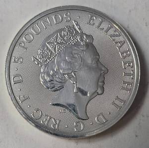 2 Oz. 2019 British  £5 Pounds .9999 Fine Silver - Queens Beasts Falcon Of Plantagenets -BU